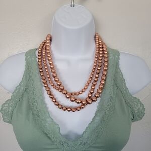 Cheekys NWT Copper Three Strand Necklace & Earrings Set Bronze Western Beaded